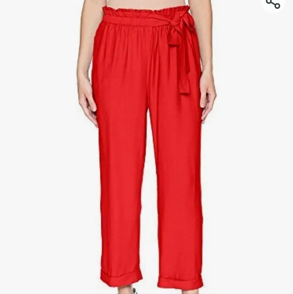 Anthropologie Moon River Cropped Paper Bag Waist Bow Pants Red Size S - Picture 1 of 12